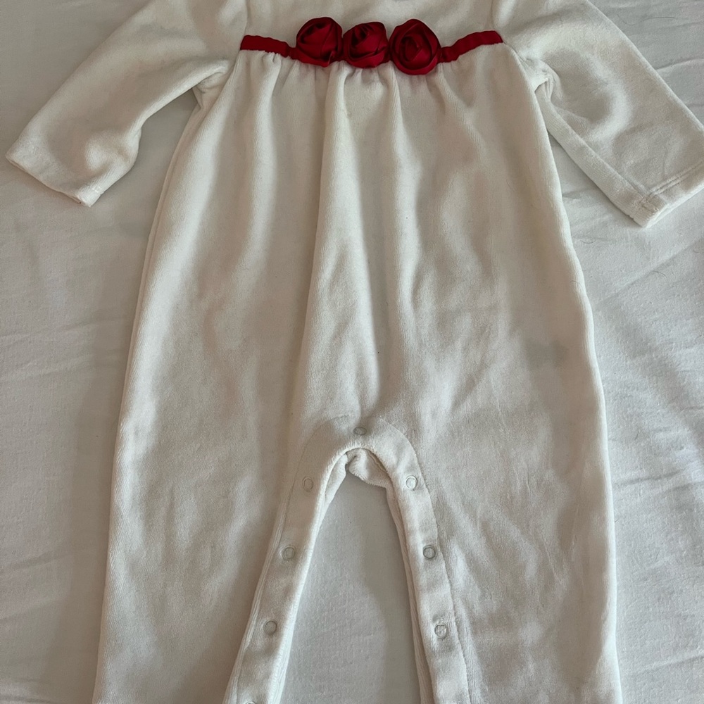 Janie and Jack Christmas Holiday Bodysuit with Red Floral Accents